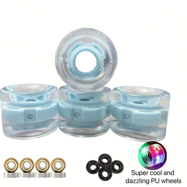 4pcs Skateboard Flash Wheels, Equipped With ABCE-7 Bearings And Magnetic Bushings, Suitable For Long Wooden Boards And Mini Cruisers, Summer Skateboard Wheels, Commuting Wheels, Perfect Holiday Gifts