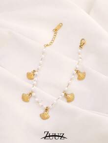 1pc Summer Ocean Style Stainless Steel Shell Pendant Bracelet, Fashionable Shell Pearl Chain Bracelet, Suitable For Women Beach Holiday Daily Wear - Bracelet - View 7