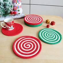 4pcs Mixed Christmas Series Round Woven Placemats, 7.09inch (18cm) Diameter, Thick Heatproof Coasters Made Of Braided Rope In Assorted Styles, Suitable For Cups, Pots, Bowls As Christmas Gifts