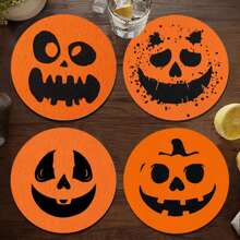 1set/4pcs/6pcs Halloween Pumpkin Ghost Face Patterned Diatom Mud Coasters, Coffee Coasters, Home And Restaurant Multi-Occasion Decorations, Daily Gifts, Table Decorations, Daily Decorations, Theme Party Decorations