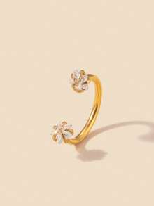 1pc Fashionable Gold Bar Nose Ring, Inlaid With Shiny Heart-Shaped Cubic Zirconia - Double-Headed C-Shaped Earring Design - Low-Allergy Nose Accessory For Women, Elegant - Golden Star - View 3