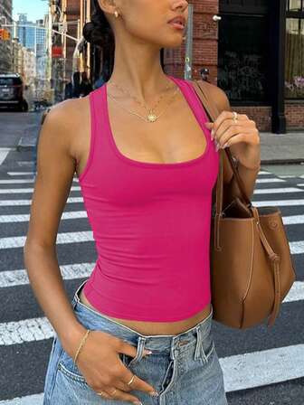 女式休闲纯色修身春夏街头风日常度假性感背心短款上衣