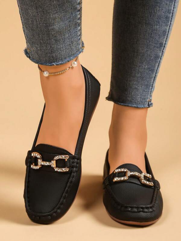 Women's White Flat Loafers With Butterfly Buckle Decor, Comfortable Low-Top Work Shoes, Casual Outdoor Flats