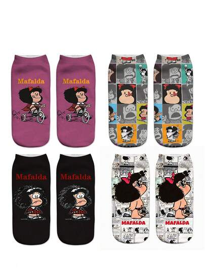 Nuevos calcetines casuales con diseño clásico del retrato de Mafalda, calcetines de mujer con estampado de diseño de dibujos animados impreso por un solo lado, adecuados para todas las estaciones