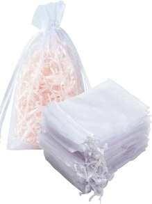 50/100PCS Gift Packaging Bag, White Tissue Bag, Suitable For Wedding Gifts, With Tether, Mesh Gift Bag, Jewelry Bag, Suitable For Rehearsal Party, Christmas, Halloween And Other Occasions