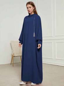 1 pieza Abaya de estilo de moda de Dubai con capucha, de color liso y arrugado de gasa, talla grande, adecuado para uso diario en primavera, verano y otoño, para mujeres