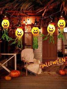 1 件万圣节女巫南瓜鬼魂吊灯，可爱又发光的巫师南瓜装饰吊灯，电池供电，适用于室内和室外万圣节装饰灯、主题室内酒吧场景恐怖装饰、室内客厅、卧室、壁炉墙壁和天花板悬挂装饰、户外门廊和庭院装饰、万圣节派对和节日装饰