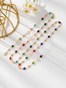 1pc Random Color Colorful Bohemian Style Long Glass Bead Necklace, Accessory For Party, Meeting, Dating, Decoration, Plunging Neckline Sweater Chain - Yellow Gold - View 3