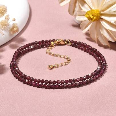 1 Peça Colar de Contas de Granada Natural de 3 mm com Ametista, Contas Esféricas Facetadas de Pedra do Sol, Jóia de Gemas Elegante Adequada para Mulheres, Presente para Uso Diário