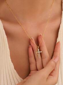 BALMORA 1 Stück 925 Sterling Silber drehbares Kronen Kreuz Halskette, geeignet für Herren und Damen, einfaches synthetisches Zirkonia Kreuz Anhänger Schlüsselbein Kette, Glaubensschmuck Geschenk, Feiertags Geschenk