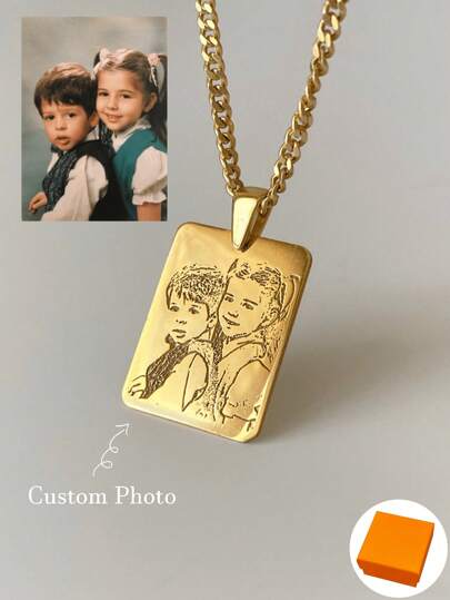 Personalized Photo Engraved Necklace, Custom Picture Engraving, 18k Stainless Steel Necklace ,Gold /Sliver Portrait Pendant, Personalized Family/Pet Jewelry, Perfect Gift,Gold,Stylish,Colorful,Vintage,Simple,Unisex,Casual,Cuties,Custom,Personalized,Unique,Ideal Gifts For Him,Ideal Gifts For Her,Her,Boyfriend,Girlfriend,Dad,Mom,Family,Friends,For Anniversaries,For Birthdays,For Graduation,For Prom,For Party