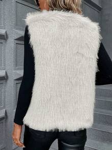 Gilet smanicato in pelliccia sintetica - Bianco - Visualizzare 2