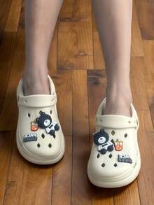 4cm Elevated Women's Cave Slippers, EVA Breathable Anti-Odor Bathroom Shoes With Antibacterial Soles, Lightweight Soft & Comfortable, Suitable For Home/Beach/Outdoor Wear. Cartoon DIY Accessories, Fashionable Unisex Cave Slide Sandals. - View 4