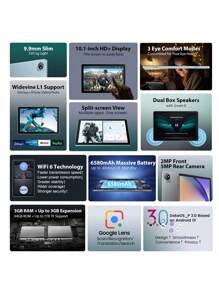 Blackview Blackview Tab 70 Wifi SmartTablet 4GB+64GB Global Version 10.1-Inch HD+ Display Support Widevine L1 Dual Box Speakers 6580mAh Massive Battery 8MP Front Camera 5MP Rear Camera Android 14 WiFi 6
