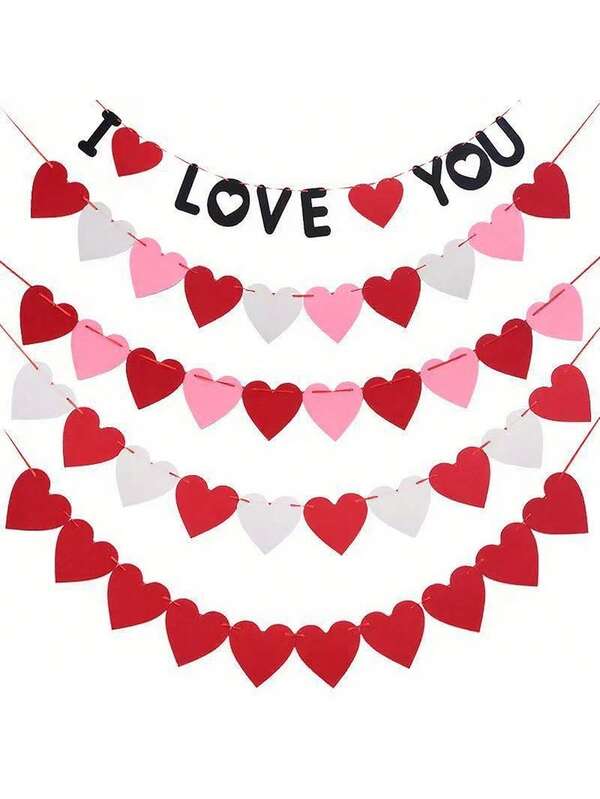 4/2PCS Felt Heart Garland Banner,Red Pink White Banner ,Outdoor Home Hanging,Home Decor, Holiday Party Backdrop Decoration, Photo Backdrop Decoration,For Wedding, Anniversary, Party, Bridal Shower, Engagement, Wedding 1pc