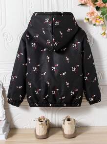 Toddler Floral Print Warm Hooded Jacket - Black - View 2