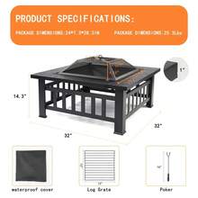 Fire Pits For Outside 32" Wood Burning Fire Pit Tables With Screen Lid Poker BBQ Net Ice Tray Food Clip And Cover Backyard Patio Garden Outdoor Fire Pit Ice Pit BBQ Fire Pit Black - 肉凍 - 查看 2