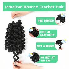 3 paquetes de extensiones de cabello trenzado jamaicano rizado de 8 pulgadas para cabello crochet, rizado de varita saltarina, cabello crochet corto jamaicano de 8 pulgadas (paquete de 3 1B) - 1b - Ver 4