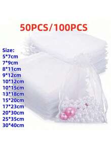 50/100PCS Gift Packaging Bag, White Tissue Bag, Suitable For Wedding Gifts, With Tether, Mesh Gift Bag, Jewelry Bag, Suitable For Rehearsal Party, Christmas, Halloween And Other Occasions