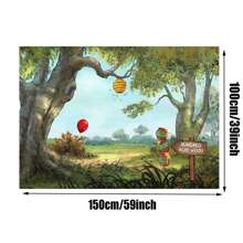 1pc Cartoon Spring Forest Party Backdrop 7*5/5*3FT, Honey Pot & Red Balloon Decor Birthday Background For Living Room, Bedroom, Children Photography, Live Streaming