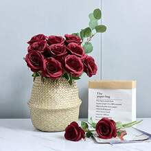 6/12 Rosas artificiales, Rosas rojas oscuras Flores artificiales Rosas falsas para decoración DIY Ramos de boda Centros de mesa Decoraciones, Decoraciones para despedida de soltera, Día de San Valentín, Decoraciones para baby shower, Decoración del hogar, Decoración de centros de mesa, Decoración navideña, Decoración de dormitorio, Decoración de jardín. Regalo.