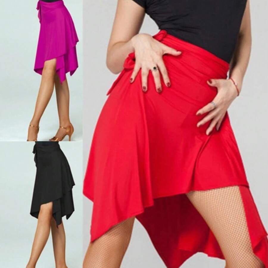 Latin Dance Skirt Lace Up One Piece Short Skirt Red Color Professional Irregular Hem Dancing Skirt Adult Female Women Clothing