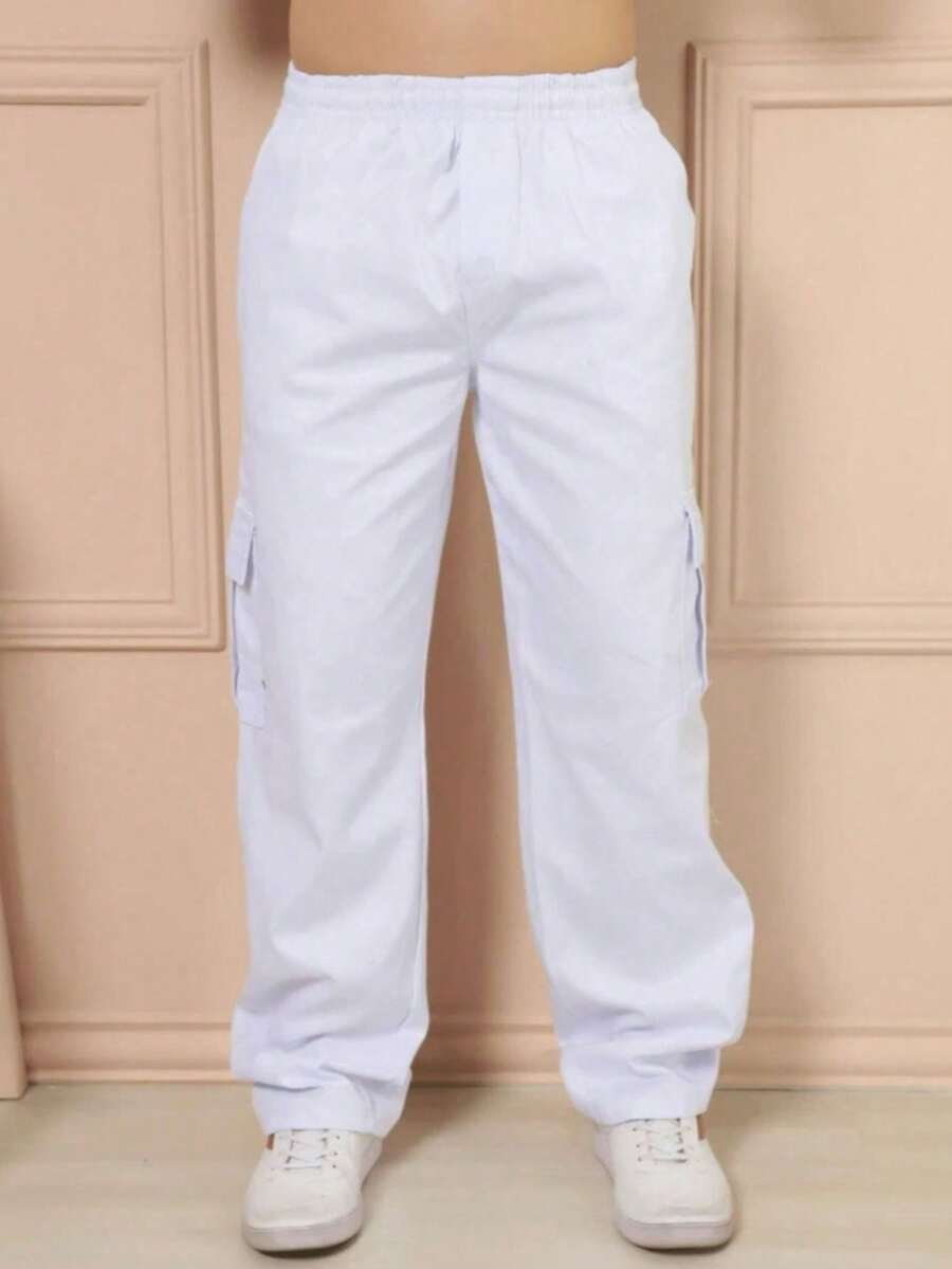 Unisex Skater Cargo Pants, Wide Leg, Side Pocket - 白色 - 查看 1