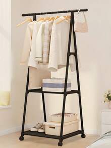 Organizador de ropa con ruedas tipo burro perchero, estante metálico multifuncional para colgar ropa, sombreros y guardar zapatos, ideal para recámara, sala, entrada o balcón - Negro - Ver 1