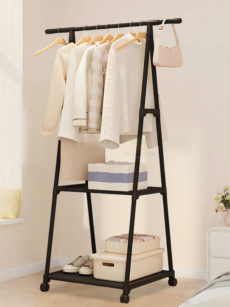 Organizador de ropa con ruedas tipo burro perchero, estante metálico multifuncional para colgar ropa, sombreros y guardar zapatos, ideal para recámara, sala, entrada o balcón - Negro - Ver 1