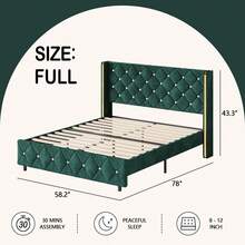 Twin/ Full/ Queen/ King Size Bed Frame, Upholstered Bed Frame With Diamond Headboard And Footboard, No Box Spring Needed With Wood Slat Support, Easy Assembly, Twin Bed Frame/  Full Bed Frame/ King Bed Frame, Black/ Pink/ White/ Purple/ Blue/ Green - 綠色 - 查看 8