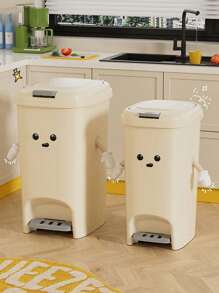 大容量矩形塑料垃圾桶，带踏板，双开口，防臭密封，脚踏操作，无需电源，适用于厨房和客厅，抛光表面