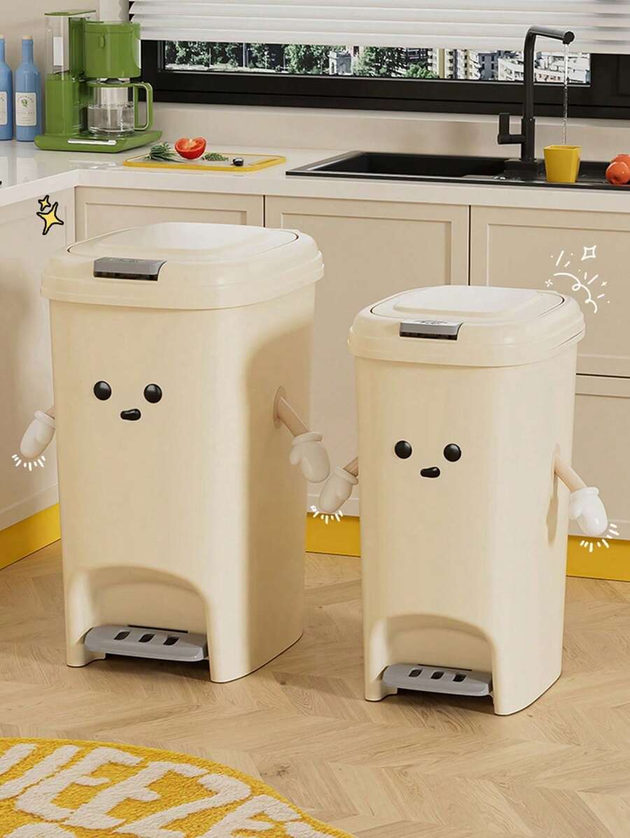 大容量矩形塑料垃圾桶，带踏板，双开口，防臭密封，脚踏操作，无需电源，适用于厨房和客厅，抛光表面