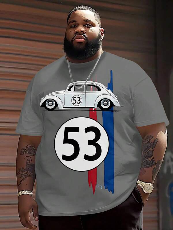 Herren Lässig T-Shirt in Große Größen mit "53" Muster, weiß, Kurzarm, Loose Fit, Rundhalsausschnitt, Sommer Mode Weißes T-Shirt, Polyester & Elasthan Mischung, geeignet für Lässig Wear