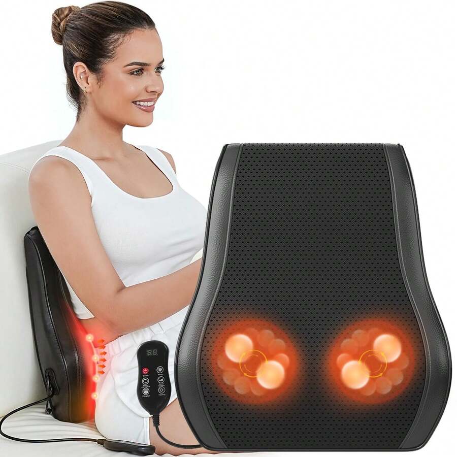 Rebim Shiatsu Back Massager With Heat, 3D Deep Kneading Electric Massage Pillow For Neck And Back Pain Relief, Ideal For Home, Office And Car Use, Best Gift For Women And Men Black And Gray