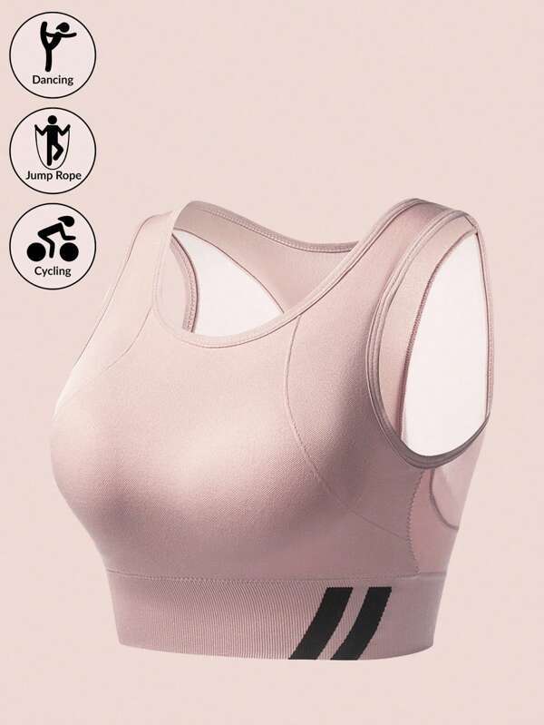 Women's Solid Color Elastic Breathable Racerback Sports Bra For Running, Yoga, Fitness