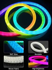 [360 Grad Kreismesh LED Licht] 1 Stück Weltraum-Thema USB betriebener LED Neon Lichtstreifen, 360 Grad Kreismesh Muster, mehrfarbiges RGB+IC flexibles Silikonlicht für Weihnachtsparty DIY - Verschiedenfarbig - Übersicht 4