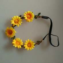1 pieza Diadema con girasol, Corona de flores de margarita, Tocado de playa de resort, Diadema de sombrero de playa de lugar escénico, Coronas, Tiara, Corona de disfraz, Corona de flores, Círculo para el cabello, Enredadera para el cabello, Accesorios de rave