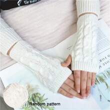 Knitted Fingerless Gloves, Warm Gloves For Autumn/Winter, Acrylic Yarn Gloves With Exposed Fingers, Solid Color Short Gloves Autumn Accessories