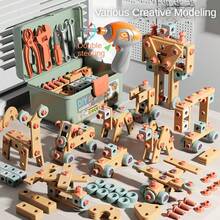1 Pc A Complete Set Of Children's Wooden Block Toolbox Assembly, Screw Screwing, Children's Toys, Educational Hand Drill Assembly And Disassembly Play - Multicolor - View 5