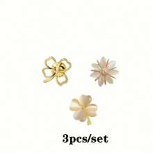 3pcs/Set Elegant Minimalist Alloy Flower Brooch With Cat Eye Stone, Fashion Scarf Clip, Shirt/Cardigan Pin Fastener, For Refined Accessory