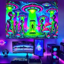 Alien Blacklight Tapestry UFO Black Light Hanging Backdrop Poster Wall Tapestry For Bedroom Decoration For Bedroom,Living Room,Dorm - Thảm treo tường Alien - Xem 4