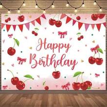 1pc Happy Birthday Backdrop Decoration Red Cherry Bow Sweet Banner Suitable For Birthday Party Cake Table Decoration Photo Booth Photography Background Props. Multiple Sizes, Multi-Purpose Men And Women Party Backdrop Cloth - Suitable For Universal Decorations In All Seasons, Indoor And Outdoor Decorations, Photography Studios, Garden Decorations, Party Decorations And Phone Booths.