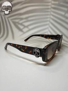 2 套男女通用 Y2K 嘻哈摇滚骷髅、腰果花、复古小方形有色、玳瑁色、豹纹太阳镜，复古经典时尚复古奢华旅行装饰眼镜，情侣套装