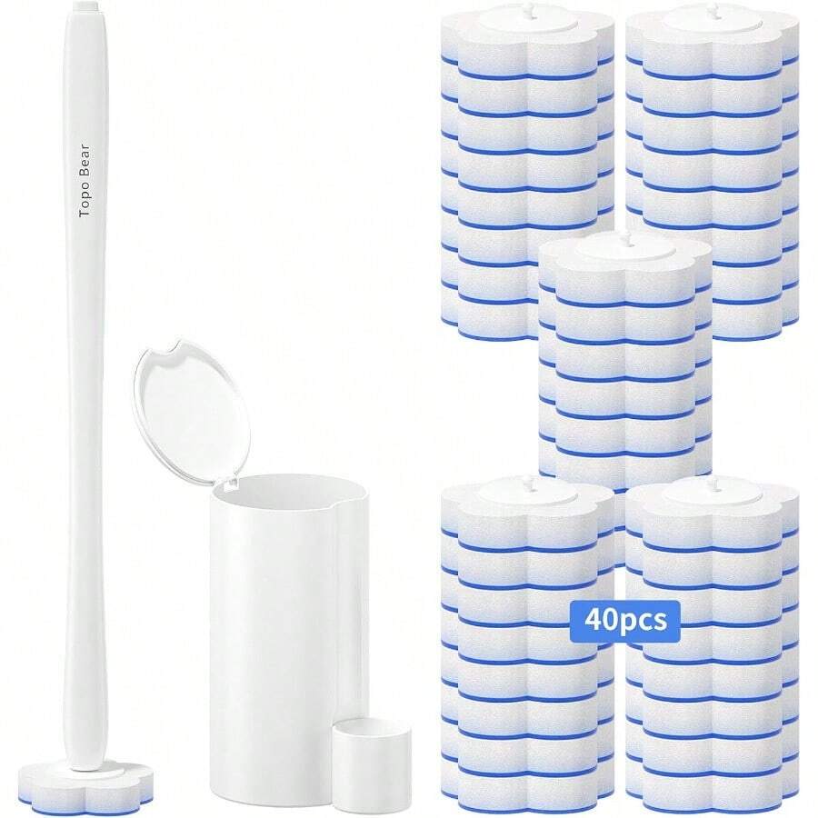 NEWDisposable Toilet Bowl Brush With 40 Toilte Wand Refills Toilet Bowl Cleaner Wands Toilet Cleaning System Starter Kit7.3 - 白色 - 查看 1