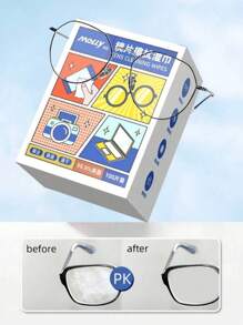 100片迷你眼镜清洁湿巾，一次性眼镜镜片清洁布，适用于眼镜和其他玻璃表面，便携包装，适合家庭、露营、旅行等场合。 - 均碼 - 查看 3