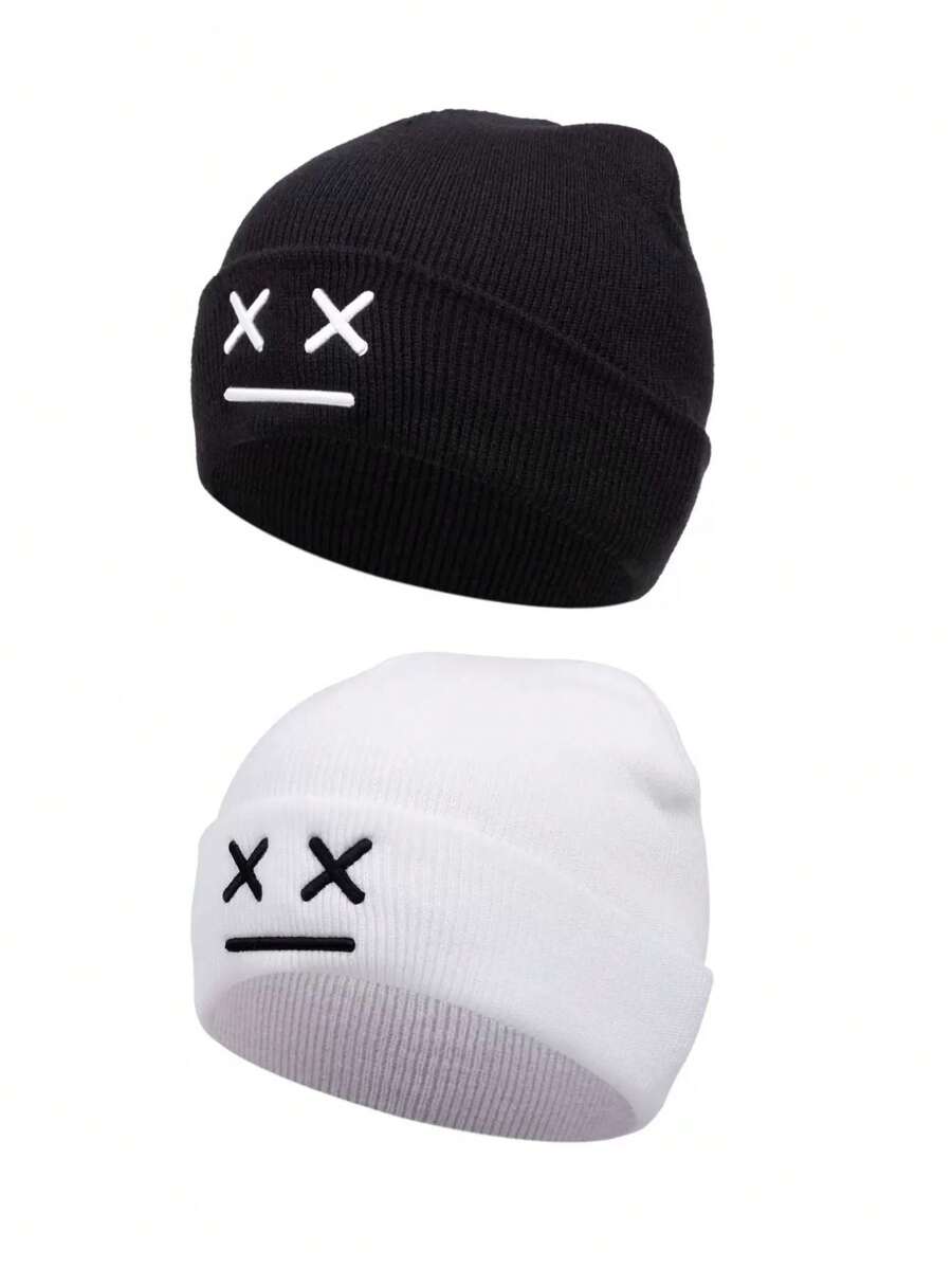 1pc Or 2pcs/Set Men's 3D Embroidered Eye Pattern Knitted Beanie Hat, Warm, Suitable For Autumn/Winter Daily Wear Fall Outfit
