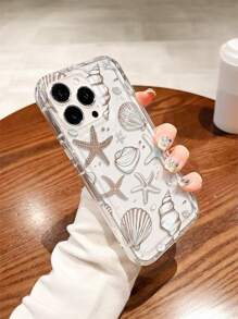1pc Brown Series Shell, Starfish, Seashell Marine Element Transparent Airbag Anti-Drop Phone Case, TPU Material, Suitable As Holiday Gift Compatible With IPhone Xs/Xsmax/Xr/11 12 13 14 15 16pro/Promax/14 15 16plus Waterproof Shockproof Scratch Resistant