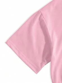 Plus Size Women's Casual Summer Printed T-Shirt With Shell Pattern Design - Short Sleeve, Round Neck, Lightweight Breathable, Summer Beach Tee, Breathable Clothing | Cute Printed Top | Comfortable Fit, Plus Size Women T-Shirt - Pink - View 3