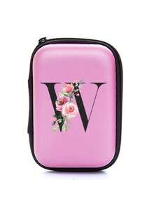 Borsa organizer in EVA con iniziali da A a Z, colore rosa, borsa per conservare cavi dati e linee USB per il viaggio, custodia per l'archiviazione di elettronica come cavi, caricabatterie, cuffie, porta auricolari per festival musicali. Accessori tech portatili e pratici per il viaggio, portafoglio con cerniera per conservare tutto il necessario. Adatto per viaggi, lavoro, scuola, conservazione di caricabatterie e organizzazione dei cavi nella camera da letto.