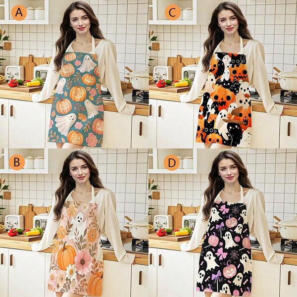 1 pieza, Delantal con tema de Halloween, Decoraciones de ambiente festivo, Delantal de cocina para el hogar, Regalos navideños, Delantales esenciales en la cocina